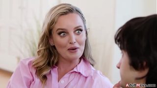 Stepmom Charlie Forde goes along with stepsons idea to get pregnant.Blindfold she gets her pussy licked and fucked until she finds out its her stepson